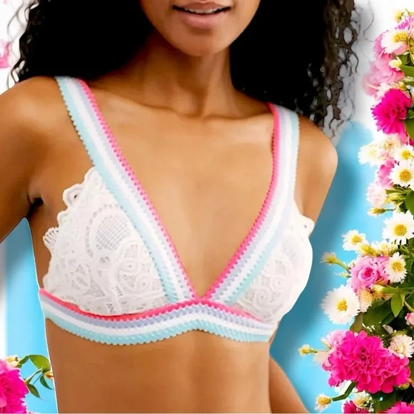 NEW ⭐️ Free People Bra Colorblock Lace Bralette, Optic White and Rainbow, Size M - Picture 8 of 15